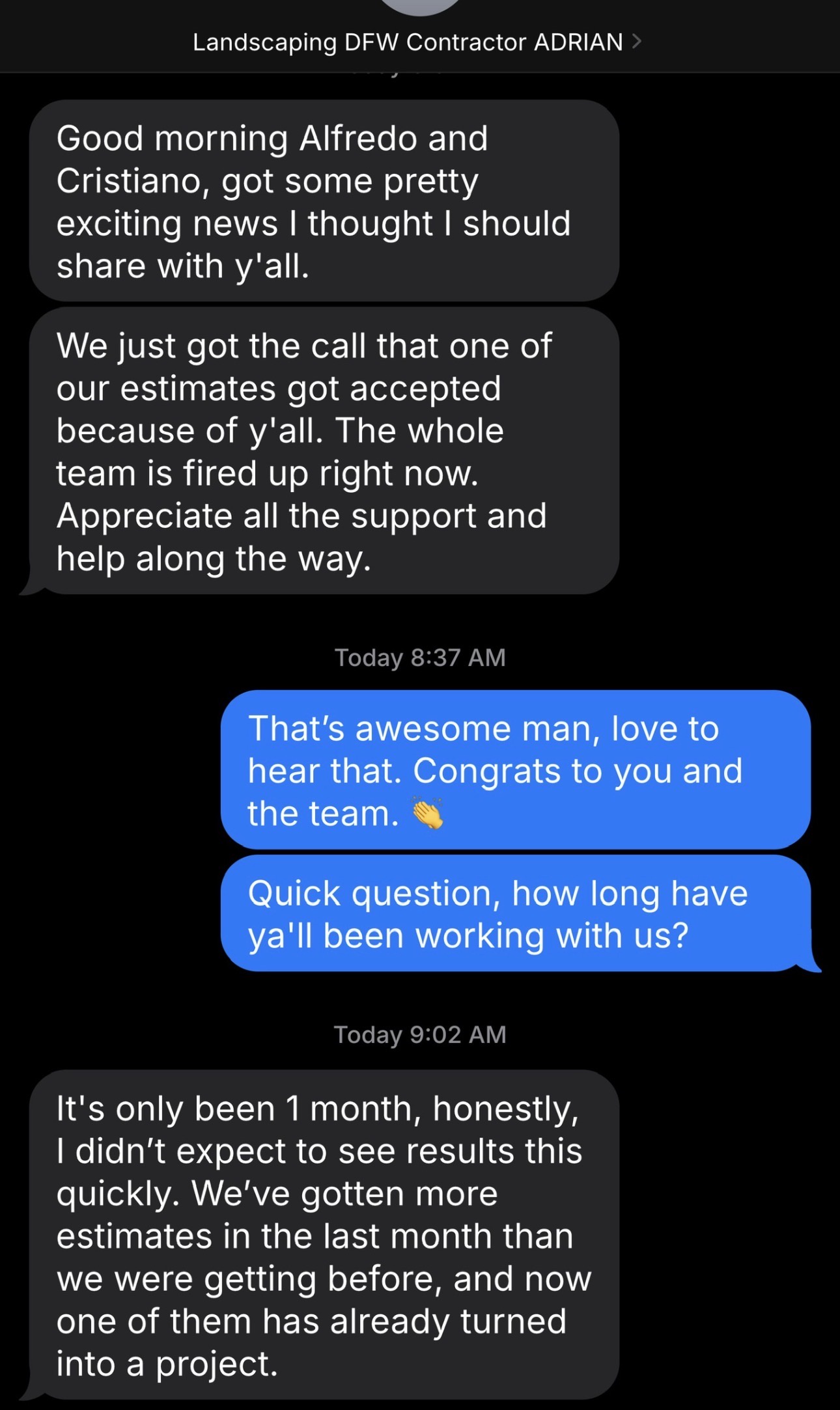Adrian - Landscaping text conversation